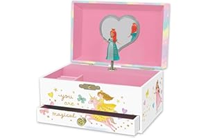 GIGGLE & HONEY Portagioie Carillon Principessa per Bambine - Cofanetto Musicale per Bambini con Principessa Rotante, Regali di Compleanno Principessa per Bambine, 18,2 x 13,3 x 9,9 cm - Età 3-10 anni, Bianca