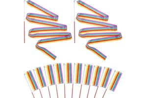 Shinybox Tanzbänder Streamer, 6 Stück Regenbogen Gymnastikband Tanzband Schwungband mit Stab, Gymnastikband Turnband Regenbogen Band für Kinder Künstlerisches Tanzen Baton Wirbelndes Training