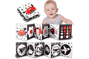 BINGGUNYO Livre Noir et Blanc Bébé, Livres en Tissu Doux pour bébés, Livre Tissu Bébé Jouet Educatif Enfant Idée Cadeau Dès la Naissance,Livre Doux Froissé Livre pour Bébé Recto-Verso pour Lit Bébé Landau (F)