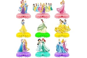 EAPMGQR 9 Pieces Cute Princess Honeycomb Centerpiece, Princess Themed Birthday Party Decorations Kids Birthday Party Cake Dessert Party Supplies Photo Booth Props Party Table Decoration