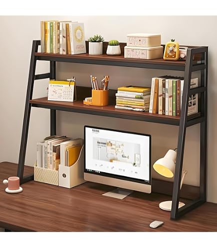 étagère Réglable Salon Chambre Étagère De Bureau Ahtadums 3 Niveaux | Organisateur Bureau Bois Et Métal 75cm | Rangement Étude Et Dortoir Etagère Bureau
