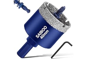 SAIBOO 40mm Sierra Perforadora de Diamante con Broca Piloto, Cristal Broca Sierra Perforación de Punta de Diamante para Vidrio Cerámica Mármol Porcelana Azulejos Piedra Caliza