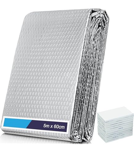 VEVOR Double Reflective Insulation Roll Foam Core Radiant Barrier 3.2 Mm 48 In X 25 Ft Double-Sided Aluminum Foil EPE Foam Heat Reflective Shield Thermal Insulation Roll For Window Rv Roof