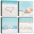 Artscope 4 Pcs Wall Art Canvas Prints - Beach Holiday Photo Painting - Modern Wall Artwork Framed for Bathroom Home Office Decor-30x30cm