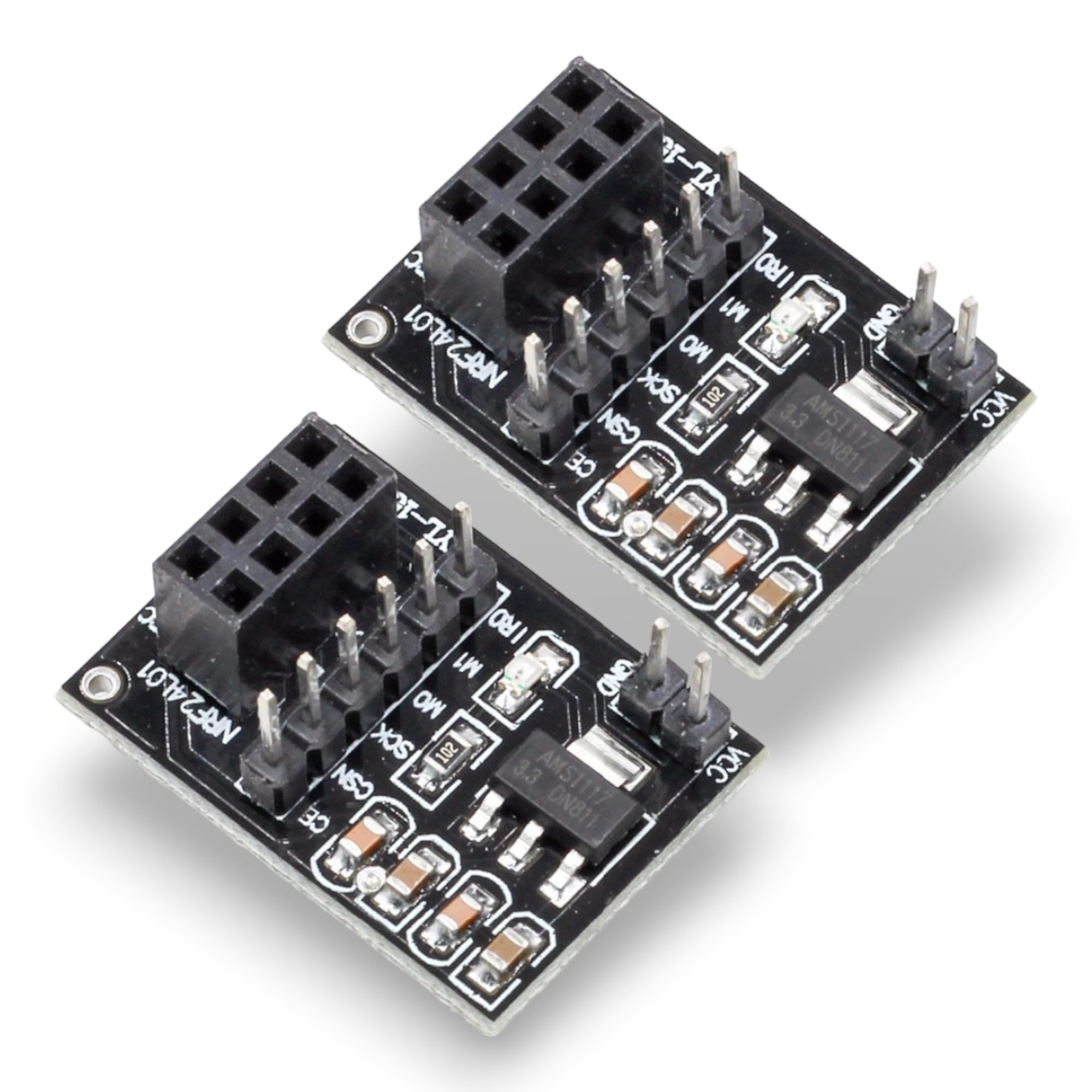 SRS - Sprout Robotic Solutions NRF24L01 Wireless Base Adapter Module 3.3V Socket Adapter Plate Board with 8-Pin Compatible with Arduino|Raspberry Pi - Pack of 2 (3.5 cm (L) x 2 cm (W) x 1.5 cm (H))