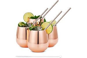 OS OAK & STEEL ENGLAND Oak & Steel - 4 Bicchieri in Acciaio Inossidabile - Bicchieri Oro Rosa con Cannucce Rame - Bicchieri Whisky Particolari - Bicchieri Rum Particolari