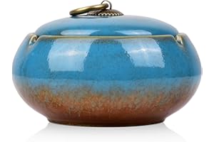 UTRY Keramikaschenbecher Mit Deckel-Winddichter Aschenbecher FüR Drinnen Und DraußEn, Vintageaschenbecher FüR Raucher, Dekorativer Tisch-Aschenbecher FüR BüRo Und Hotel. (Blau)