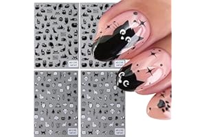 Mrltau 4 Blätter Katze Nagelsticker, Nagelsticker Selbstklebend, Nail Art, Nagel Stickers, Nageltattoos, Nail Stickers, Nagelsticker Kinder, Halloween Nagelsticker