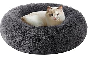 RongQiLBB Gatto Letto per Cani Rotondo Cuccia per Animali Domestici Morbida e Antiscivolo Migliora Il Animale Sonno e Mantiene Caldo di Lavabile Cuscino Cane da Interno, Grigio Scuro (S-50cm)