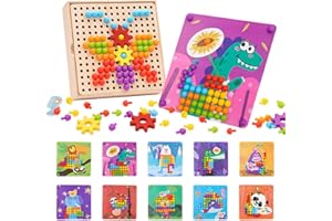 Maycoly Mosaik Steckspiel für Kinder mit Zahnrädern, 180 Steckmosaik mit 240 Steckperlen und 10 Bunten Steckplätte, Kreatives Pädagogische Pilz Nägel Puzzle Spielzeug für Jungen Mädchen