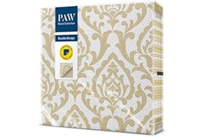 PAW DECOR COLLECTION PAW - Servilletas Papel 3 Capas (33 x 33 cm) I 20 Unidades I Servilletas con Diseño Impresas por Ambas Caras I Servilletas Papel Decoradas para Bautizo, Fiesta I Color: Portuguese Tiles Stripe (gold)