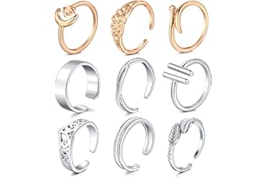 Rajnard Toe Ring Knuckle Ring Surgical Steel Adjustable Band Ring Flower Finger Joint Rings for Women Girls Silver/Rosegold 2Pcs Set
