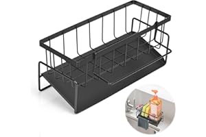 Szaboviktoria Organizador Cocina Fregadero, Soporte Estropajo Fregadero, con Toallero para Trapos, Esponjas, Jabón, Productos de Limpieza, Negro