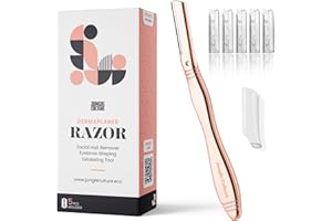 JUNGLE CULTURE® Rose Gold Dermaplaning Tool with 5 Blades • Precision Dermaplane Razor for Women • Face Razors • Eyebrow Shaping, Exfoliation & Hair Removal • Microblade Razors for Radiant Skin