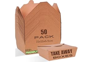 HURUC Kraft Paper Takeaway Boxes – 100% Compostable, Eco-Friendly Food Containers for Takeout & Meal Prep, Disposable and Recyclable Packaging for Restaurants & Cafes (Pack of 50-2070ml)