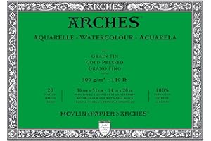 Arches Blocco Per Acquerello Incollato 4 Lati (20 Fogli) - Grana Fina - 300 G/Mq - 36X51 cm