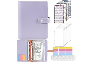 Mlife 26 Pcs Raccoglitore di Bilancio A6，Money Binder con Buste Cerniera Trasparenti, Fogli di Budget,Adesivi Per Etichette, Per Conservare Denaro,Budget Binder Per Piani Mensili di Denaro