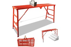 WUDLEP Adjustable Work Platform, 180X40cm Steel Portable Folding Scaffolding Platform, Multipurpose Scaffold Tower Stool, Ideal for Workshop, Wiring and Home Decor