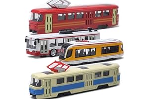 OTONOPI Toy Train Tram Metro Subway Bullet Train High Speed Locomotive Engine Die Cast Model Car Pull Back Vehicle for Kids Underground Transport Pack of 4