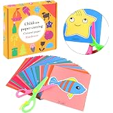 Paper Cutting Set for Kids, 2 Pack Kids Safety Plastic Scissors with 96 Sheets Paper with Animal Fruits, Craft Scissors, Pape