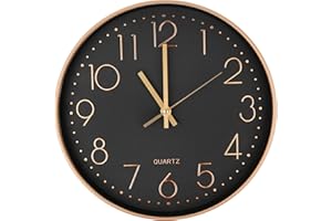 Czemo 12 Pollici Orologio da Parete Moderno,Silenzioso Senza Ticchettio, Orologio Muro Grande Numeri Semplice Classico Rotonda Orologio al Quarzo,Per Camera da Letto,Scuola,Ufficio,Cucina (Oro rosa)