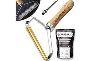 PANDANIA Rasoir Anti Bouloche Manuel & Brosse Poils Animaux - Raclette Tapis, Chien et Chat pour Nettoyage Voiture, Canapé, Siège - Enlever Peluche Pull, Manteau, Vêtement - Bois & Laiton