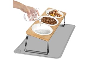OTAUOAEA Gamelle Chat Surélevée Céramique 3 Bols 15° Incliné, Tapis pour Chats