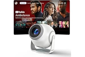 BUBA TOYS Mini Beamer, Projektor, Mini Projector 1080P Full HD, 480 ANSI Lumen, Android 14 System, 8K Dekodierung, WiFi 6 Bluetooth 5.4, Automatische Trapezkorrektur, 180° Drehbar, Beamer 4K Heimkino