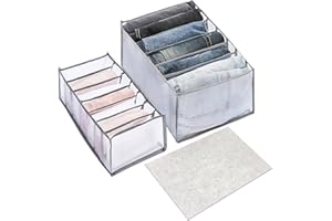 Boyigog 2 Stück Kleiderschrank Kleider Organizer, 7 Gitter Faltbare Kleiderschrank Organizer Aufbewahrungsbox Schrank Schublade Organizer mit 1 Stück Filzunterlage für Jeans Hosen Hemden