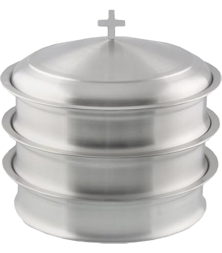 VJR Vassoio per comunione cristiana con coperchio, confezione da 1 pezzo in acciaio inox color argento, piccolo modello, forniture per chiesa
