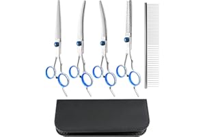 PLUSHCEWT Forbici Toelettatura cani,kit Toelettatura Cani,5 in 1 Set di Forbici per Cani,Toelettatura Cane,Forbici per Cani in Acciaio inox, per Cani Gatti Animali Domestici