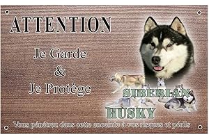 PETS-EASY Attention Chien de Garde personnalisée Husky sibérien - pré perforée et vis comprises. De 30 cm à 15 cm…