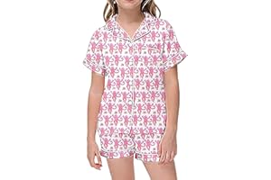 CUEYU 2 Piece Floral Pajamas Set for Kids Short Sleeve Monkey Bunny Tiger Floral Shorts Set Boys and Girls Button Pajamas Shorts Set