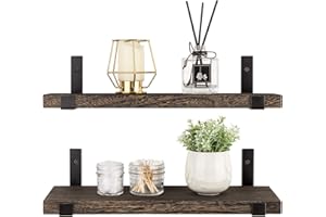 Mkouo Floating Shelves Rustic Wall Mounted Shelf Wooden Shelves with Brackets for Living Room Bedroom Bathroom Kitchen Home Office, Set of 2