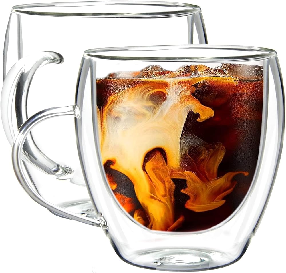 ARVALE 2 Adet Çift Cidarlı 250 ml Kulplu Cam Çay Kahve Süt Kupa Borosilikat Bardak