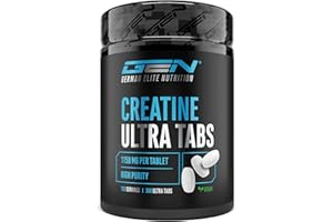 GEN GERMAN ELITE NUTRITION Creatine Ultra Tabs - 300 comprimidos con 1150mg de creatina monohidrato pura cada uno - 100 aplicaciones - Premium: Ultrafino + Factor de malla de 200 - Altamente dosificado - Vegano
