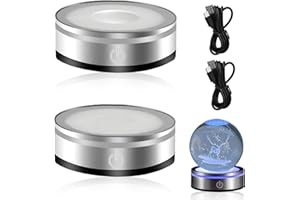 SYLANDA 2 prese luminose a LED, 6 colori, base rotonda per display a LED, base in legno, con interruttore tattile sensibile, per display artistico in cristallo (base piatta e concave, bianco caldo)