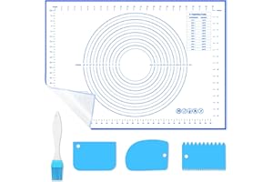 WECUTE Tapete de Silicona para Hornear, 70 * 50 CM Tapete De Silicona Libre De Bpa, Resistente al Calor, Fácil de Limpiar, Tapete Silicona Reposteria, Hornear (3 Pcs Raspador 1 Cepillar) (Azul)