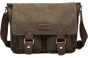 FORRICA Messenger Bag Men Casual Shouldr Bag Canvas Satchel Multiple Pockets Work Briefcase Travel Commute Crossbody Bag Green