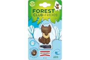 AREXONS Forest Club & Friends - Lupo, Profumatore Auto da Bocchetta, Durata Fino a 30 Giorni, Fragranza Ocean Breeze, Made in Italy
