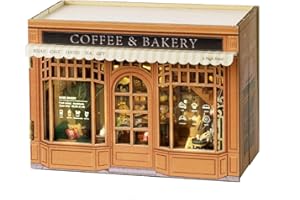 CUTEROOM Kit di costruzione per case in miniatura, DIY in legno con LED, modello in miniatura, regalo per ragazzi e adulti (Caffè)