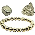 ALI CRYSTAL Pyrite Stone Cluster Bracelet - Gold, Bangle - Unisex Adult - Natural Energised Golden Pyrite Stone for Healing, Willpower, Money, Vastu and Business
