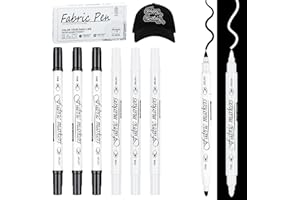 AFEION 6 Stück Textilstifte Waschmaschinenfest, Weiß und Schwarz Dual Tip Textilmarker, 1-5mm Stoff stifte waschfest Textilmarker, Textilfarbe Stoffmalstifte für T-Shirt Textilien