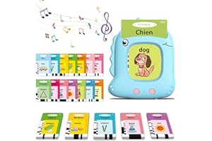 Chujayng Cartes Flash Parlantes pour Enfants 2 à 6 Ans,112 Feuilles 224 Mots, Cartes Parlante Montessori Français, Jouets éducatifs Bilingues/Français/Anglais(Bleu)
