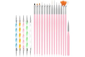 URAQT Zestaw pędzli do paznokci, 15 szt.Pędzelek do paznokci akrylowych i 5 szt.Narzędzia do rozsiewania paznokci, zestaw do malowania paznokci Designer do majsterkowania i profesjonalnego użytku