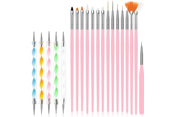 URAQT 20Pcs Nail Art Design Pinceaux, Ensemble de Pinceaux à Ongles Nail Art, Pinceau Nail Art pour Gel UV et Acrylique, Dessin Stylo Ensemble Outil À Ongles