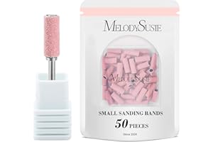 MelodySusie 50 Pcs Small Sanding Bands with 3.1mm Mandrel Nail Drill Bit, 180 Fine Grit Nail File for Acrylic Nails Gel Manicures and Pedicure, (Pink, 180 Grit)