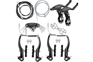 Hmseng 2 Pairs Bike Brakes, Universal Complete V Bike Brakes Set, Mountain Bike Replacement for Most Bicycle,Road Bike Brakes Cables with Front Back Wheels and Bike Brake Levers-Dark Black