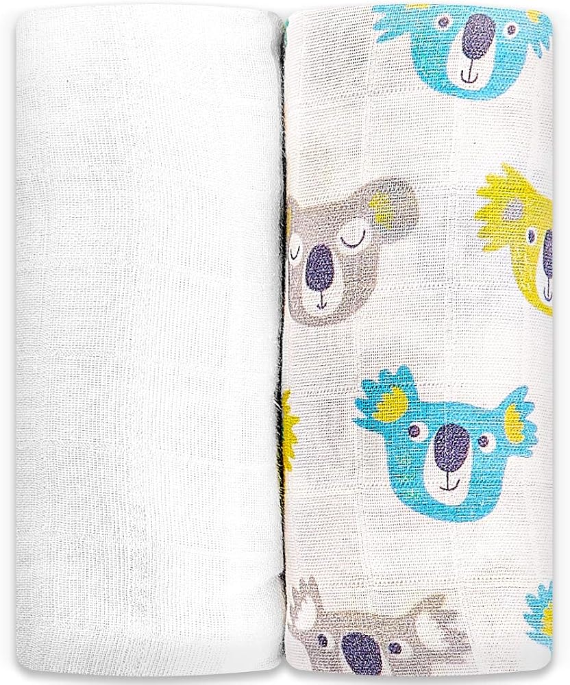 Poema & Rosa 2'li Müslin Örtü |%100 Pamuk | Organik | 110 cm x 110 cm | Süper Yumuşak (Koala)