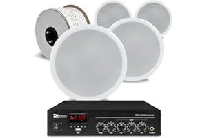 Power Dynamics 4x PD CSPB5 100V Line Ceiling Speaker Kit with Bluetooth PDM25 Amplifier, 50m Cable - Ideal 100V Line Speaker Sound System for Cafe or Small Office Music System